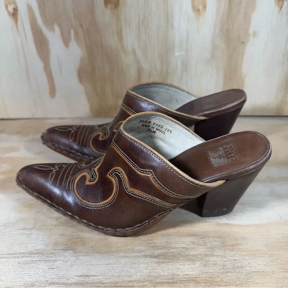 Frye Phoenix Dark Brown Leather Mules Women’s Size 7.5